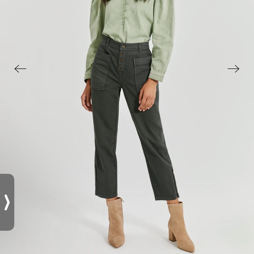Something Navy Green Button Fly Denim